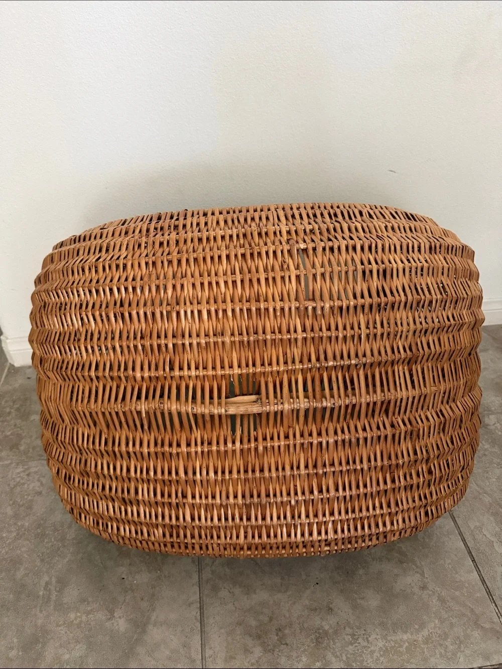 Vintage French Crescent Woven Rattan Basket - Baby Bed